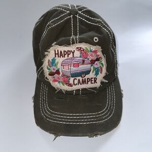 Happy Camper Patch Hat green 4350 District Vacation Baseball Cap Flowers
